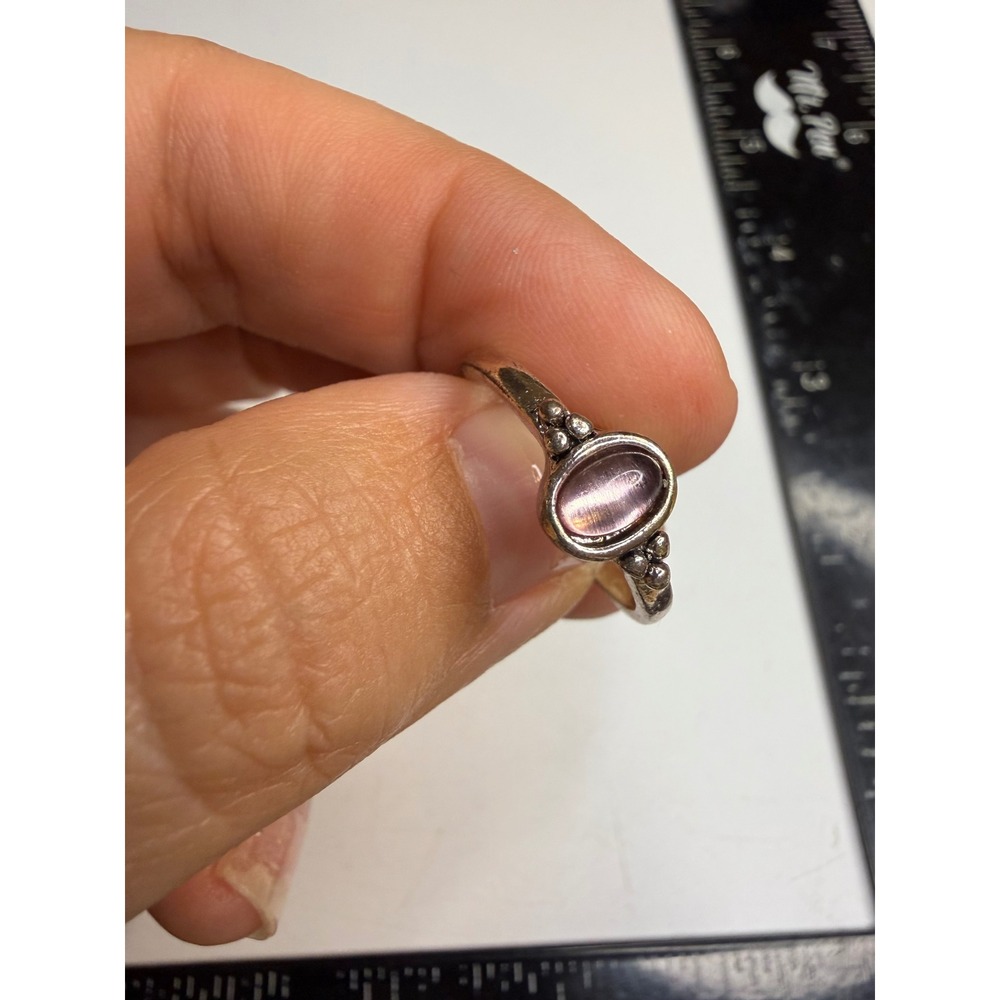 Sterling Silver Lavender Oval Cabochon Ring Size 7.25 Beaded Accents Purple